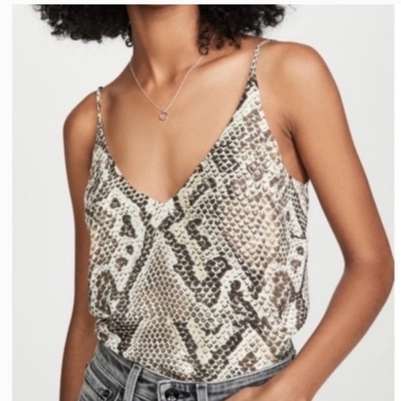 L'AGENCE Tops - L’Agence Gabriella V Neck Silk Cami in Snake Print